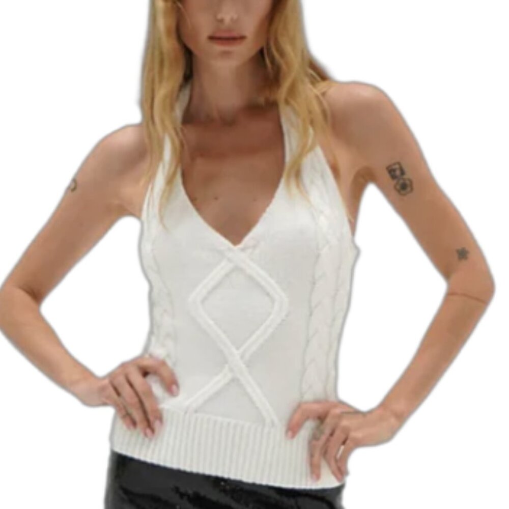 LNA HOLLIS CABLE KNIT HALTER TOP